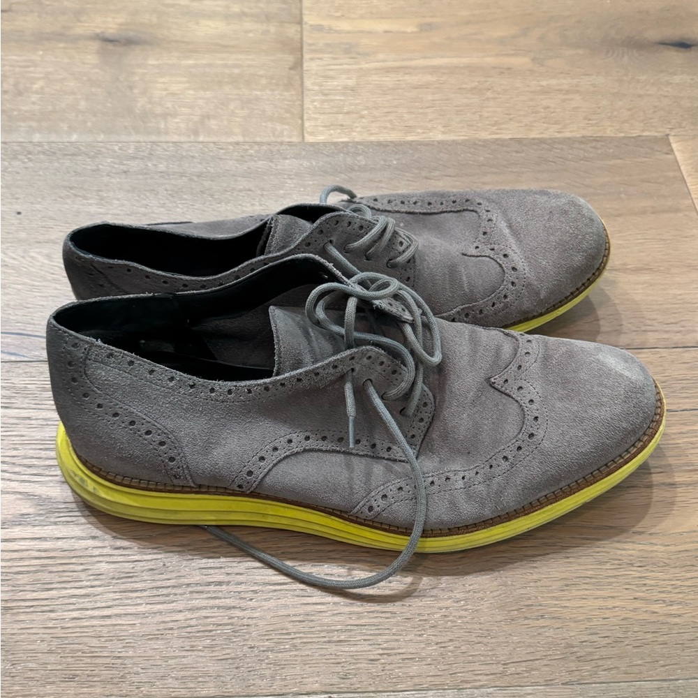Cole Haan Gray and Yellow Oxfords with Suede Finish